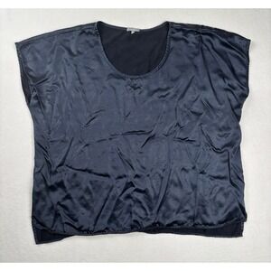 Roxy PJ Harlow Women's Satin Pajama Top Navy Blue Short Sleeve Size L USA